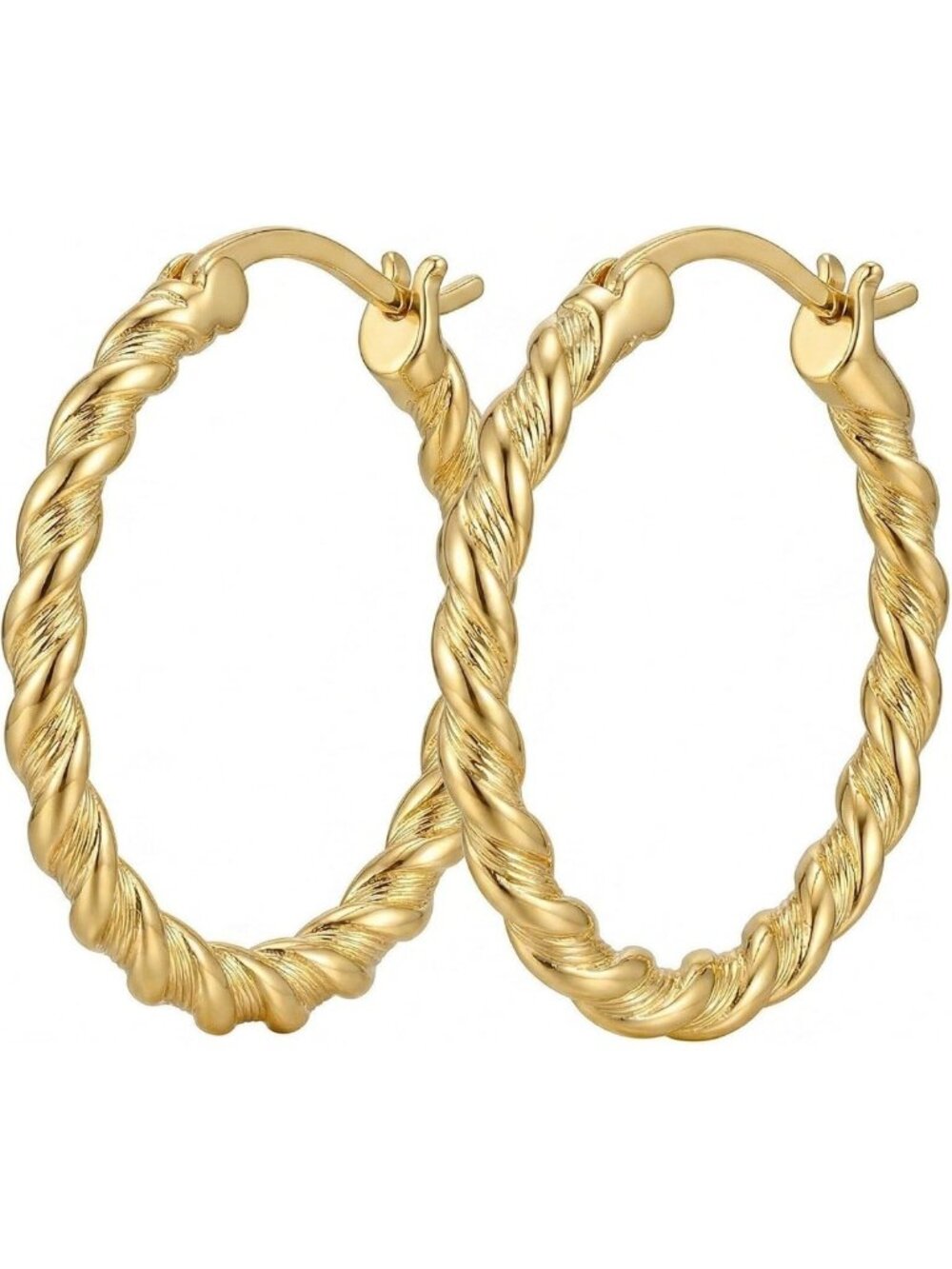 Trendy 14K Gold Hoop Earrings for Women - 25mm Twisted Beaded Huggie Hoops